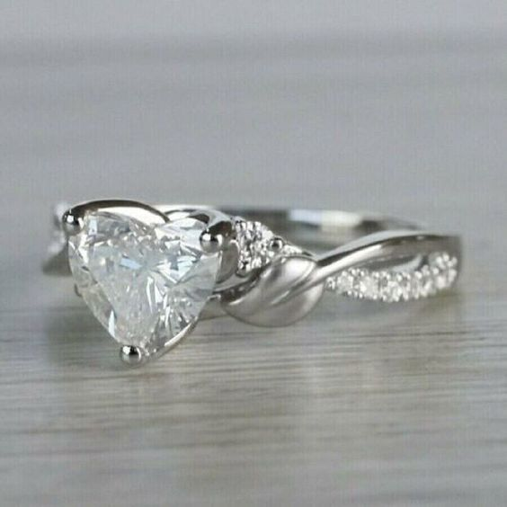 Inlaid Crystal Heart Silver Ring