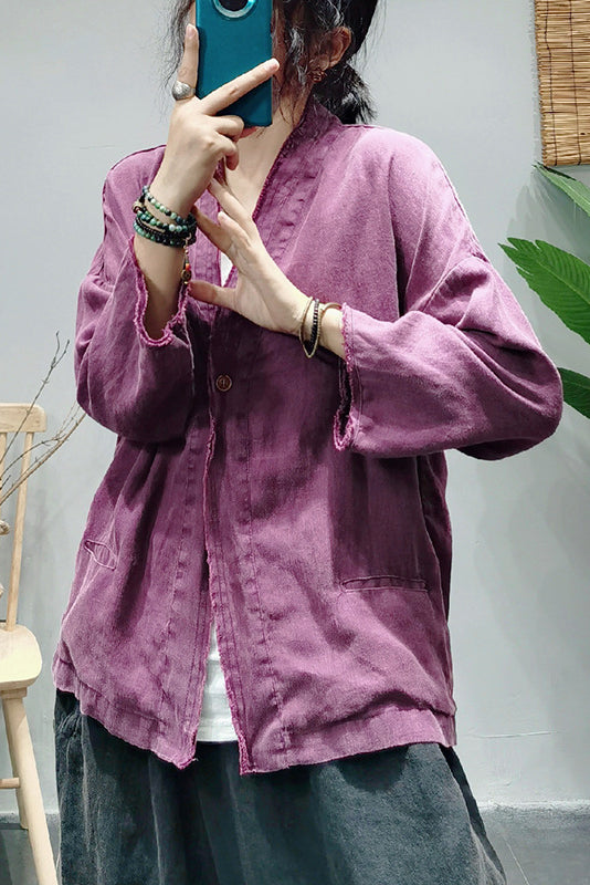 -retro Linen Long-sleeved Cardigan Loose Jacket