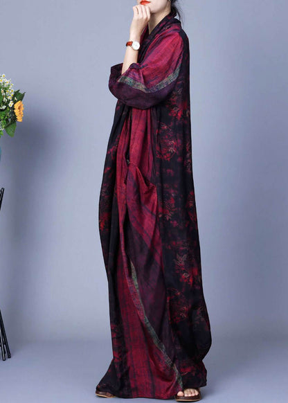 Red Asymmetrical Back Side Open Silk Cotton Dress Fall