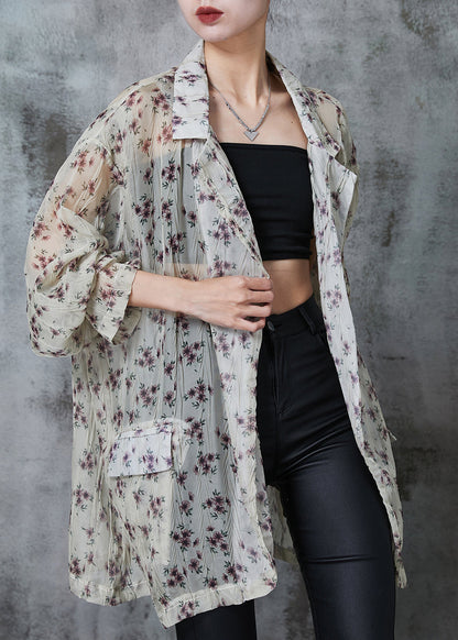 Apricot Print Chiffon Upf 50+ Cardigan Oversized Summer