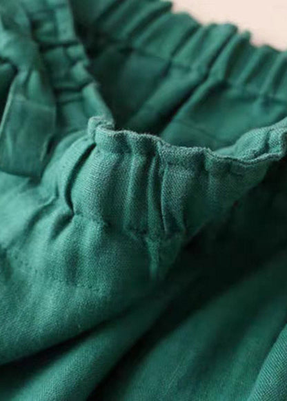 Loose Green Pockets Drawstring Linen Straight Pants Summer