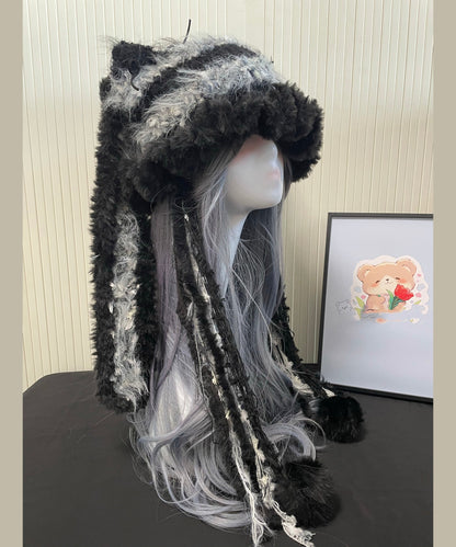 Black Knitted Cozy Thick Warm Fleece Versatile Hat