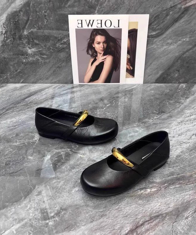 Splicing Comfy Flat Shoes Black Faux Leather