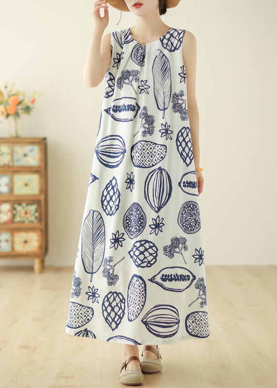 Classy Beige O-neck Print Holiday Long Dress Summer
