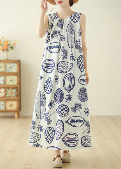Classy Beige O-neck Print Holiday Long Dress Summer