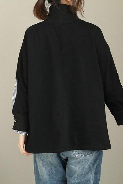 High Neck Cotton Fleece Tops
