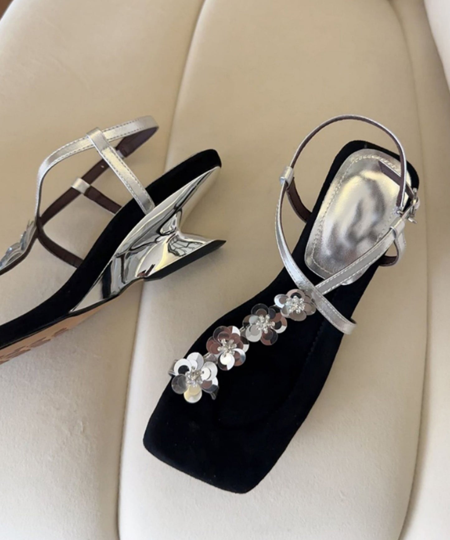 French Gold Faux Leather Wedge Heels Sandals