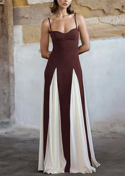 Black Backless High Waist Patchwork Chiffon Spaghetti Strap Dress Sleeveless