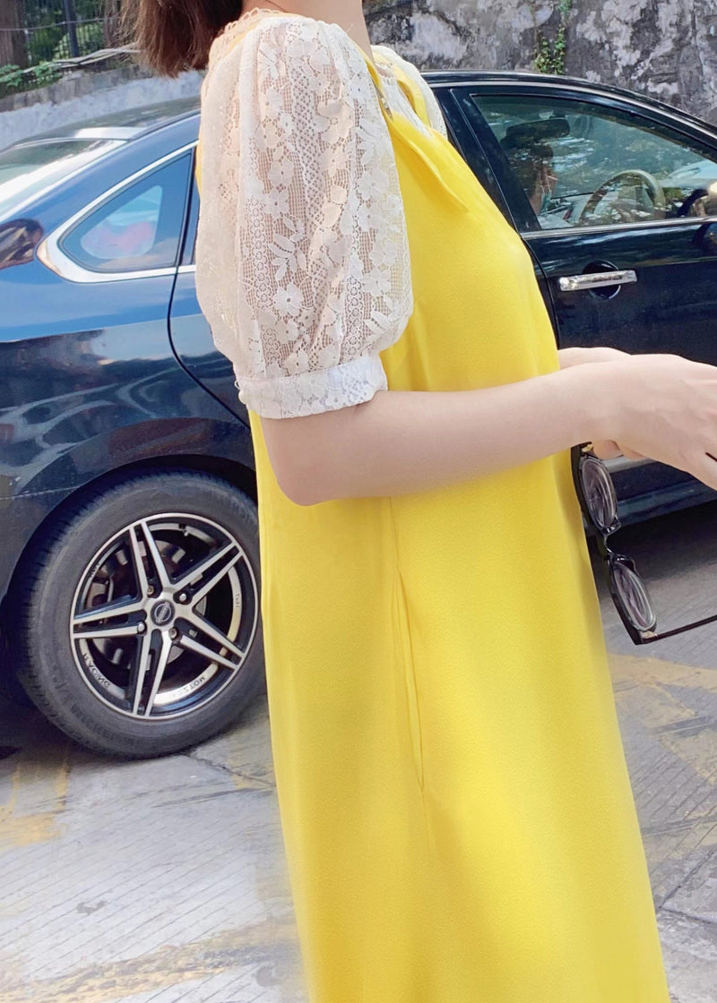 Simple Yellow Pockets Cotton Jumpsuit Pants Sleeveless
