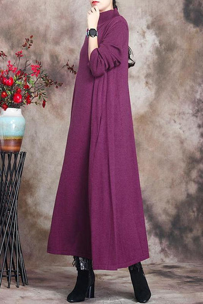 Pure Color Knitted High Neckline Dress