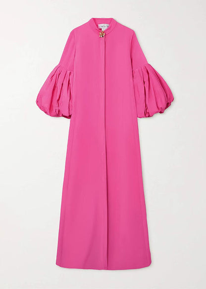 Rose Stand Collar Maxi Dress Petal Sleeve
