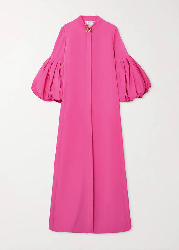 Rose Stand Collar Maxi Dress Petal Sleeve