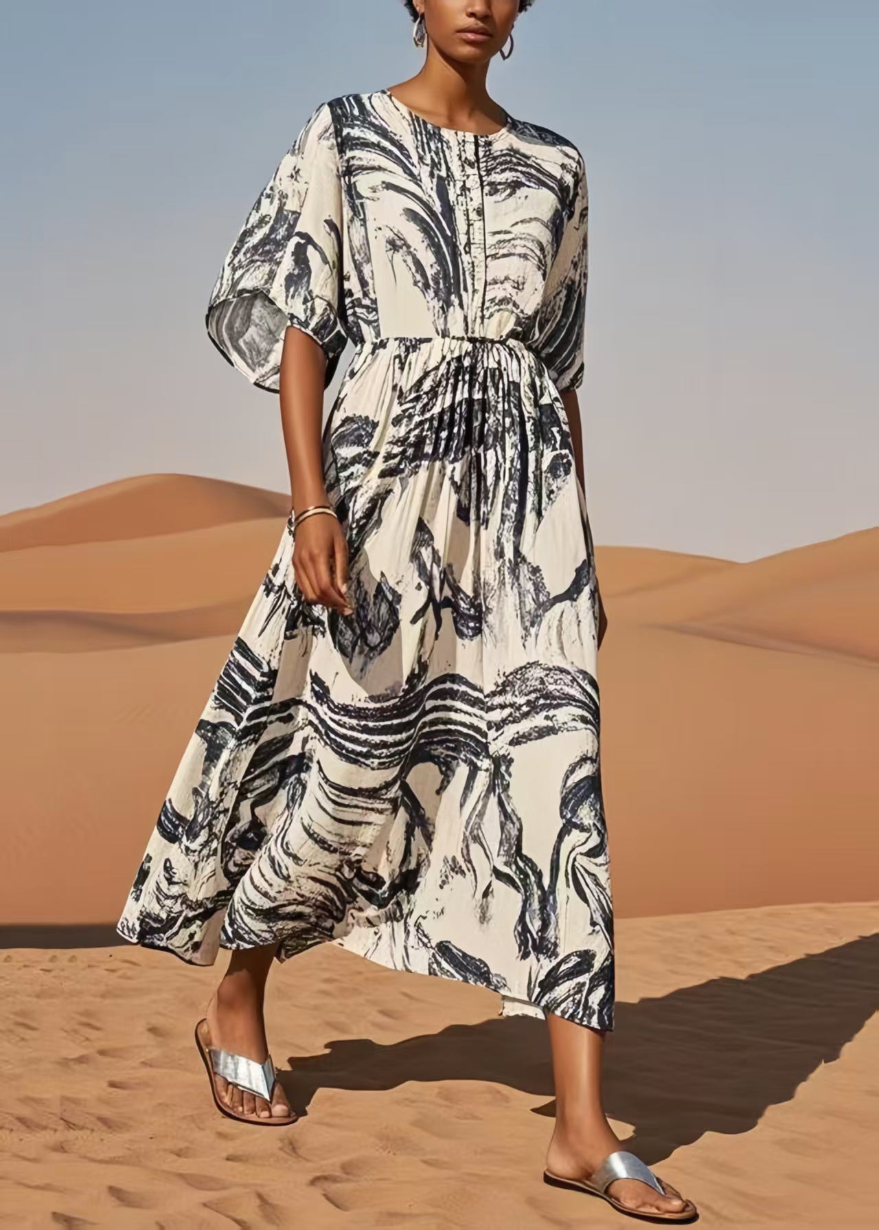 White Oversized Print Cotton Dress Summer