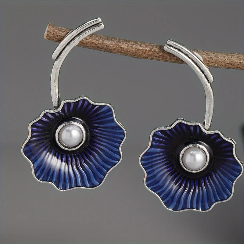 Blue Lotus Pearl Earrings