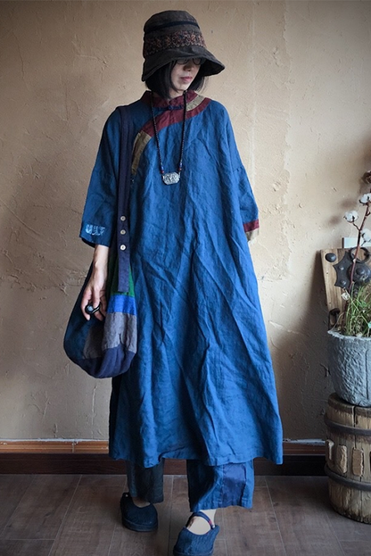 -blue Linen Loose Dress Robe