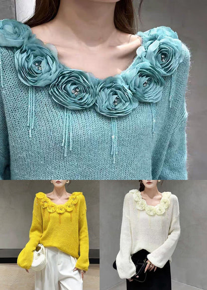 Blue Zircon Patchwork Knit Sweaters Fall