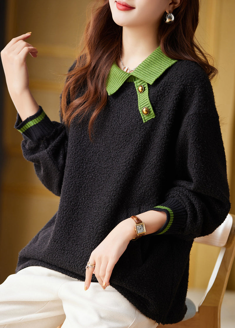 Black Peter Pan Collar Faux Fur Pullover Sweatshirt Fall