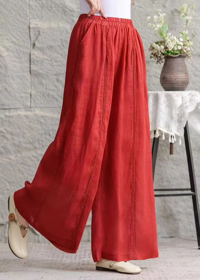 Green Pockets Hollow Out Patchwork Linen Pants Summer