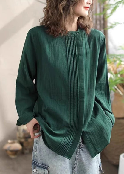 Loose Khaki Stand Collar Wrinkled Cotton Shirts Top Spring