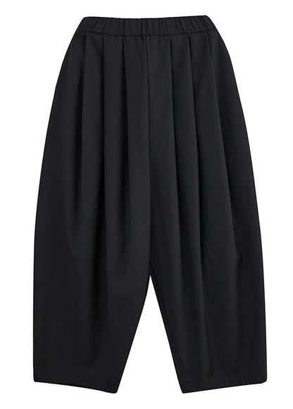Grey Pockets Elastic Waist Cotton Crop Pants Spring
