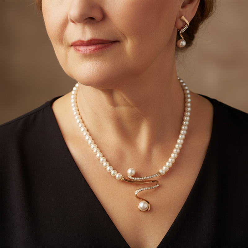 Natural Pearl Necklace + Earrings Set