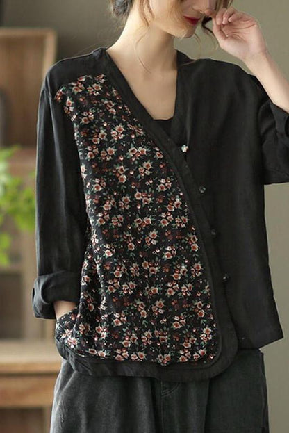 100% Linen Summer Spring Stitching Shirt