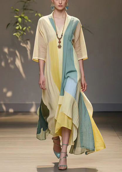 Yellow Asymmetrical Exra Large Hem Cotton Holiday Dress Summer