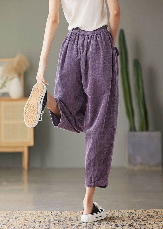 Natural Purple Retro Pockets Corduroy Fall Pants
