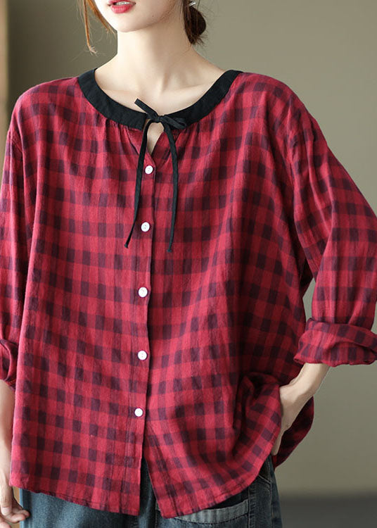 Diy Chocolate Plaid Button Tie Fall Shirt Long Sleeve