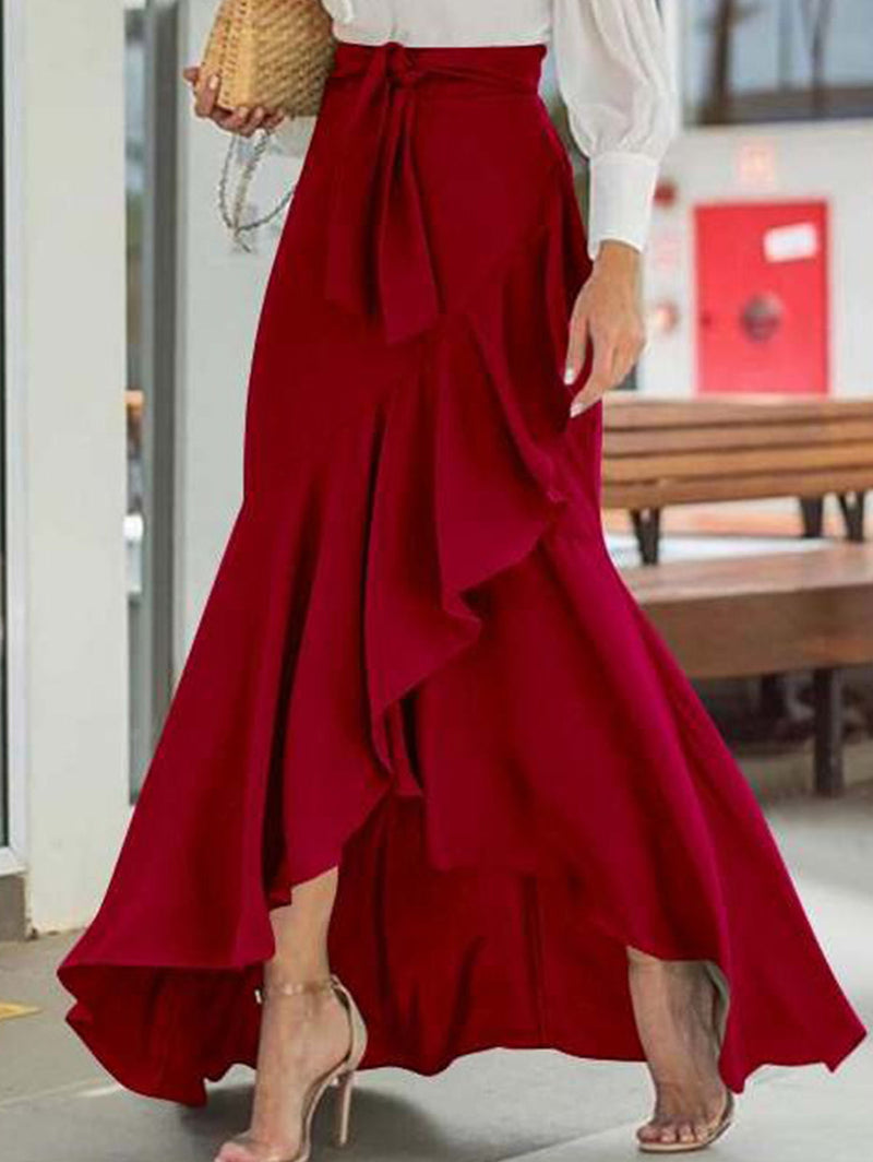 Plain Color Spliced Ruffle Mermaid Skirt