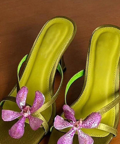 Green Splicing High Heels Slide Sandals Peep Toe