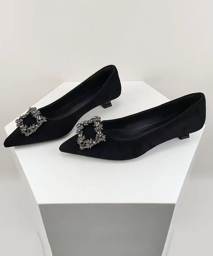 Black Comfy Splicing Kitten Shoes Pointed Toe