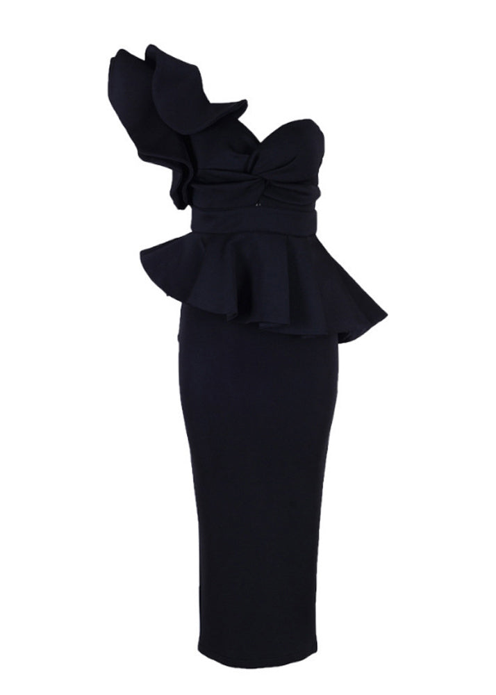 Stylish Mulberry Cold Shoulder Ruffled Slim Fit Cotton Party Dresses Summer