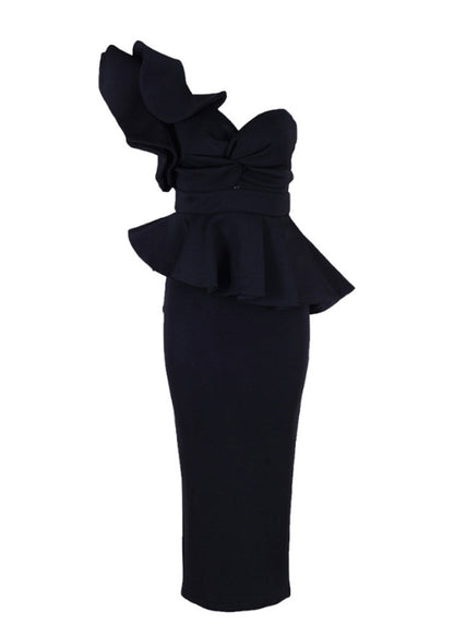 Stylish Mulberry Cold Shoulder Ruffled Slim Fit Cotton Party Dresses Summer