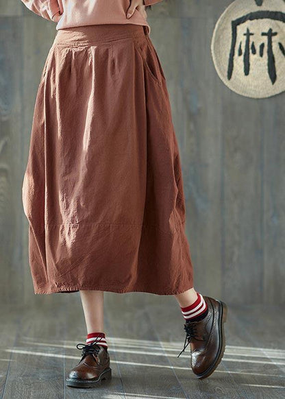 Orange Cinched Lantern Cotton Linen Skirts Summer