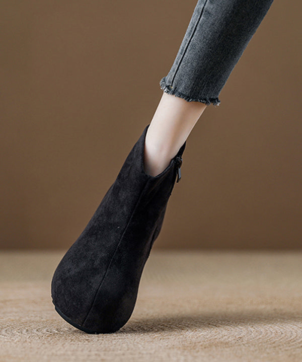Splicing Coffee Platform Boots Black Suede