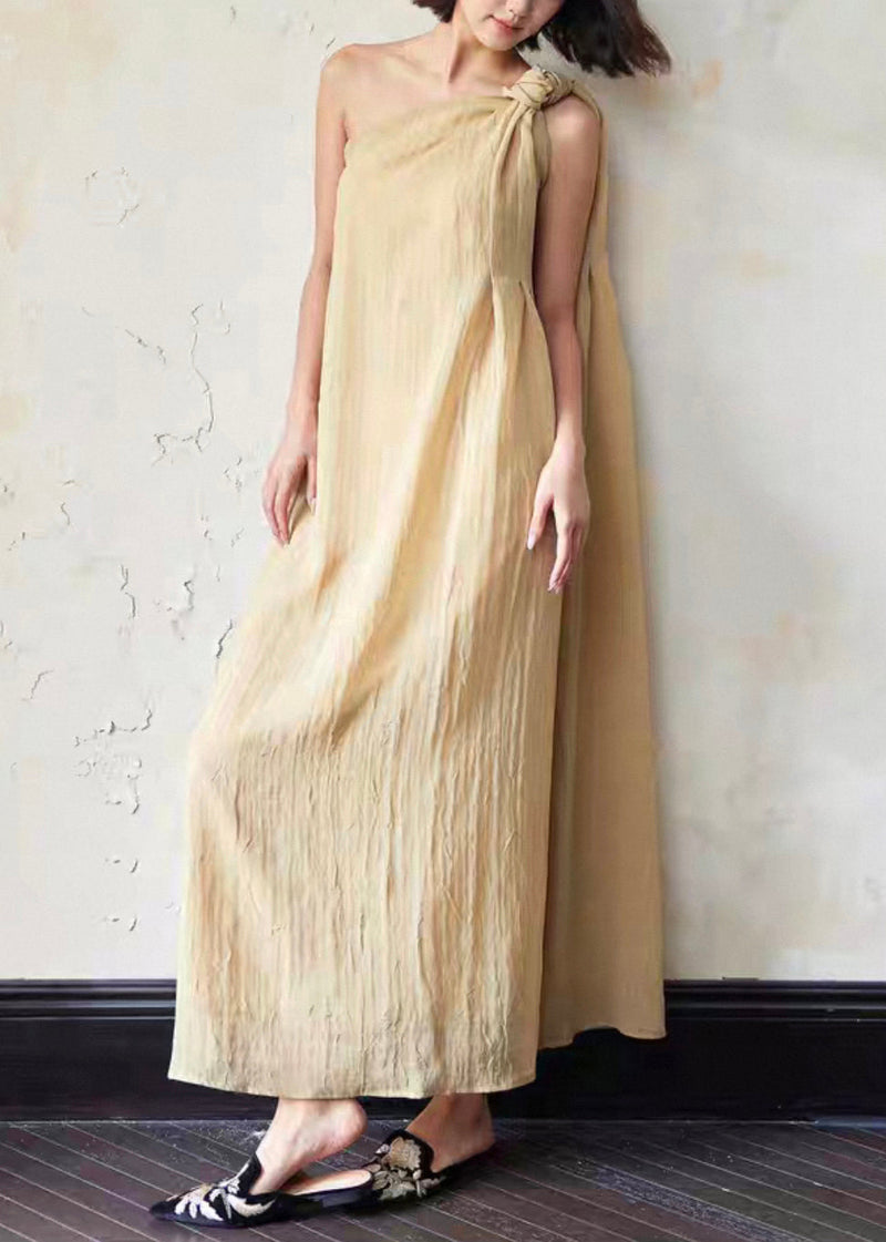 Loose Yellow Cold Shoulder Linen Long Dress Sleeveless