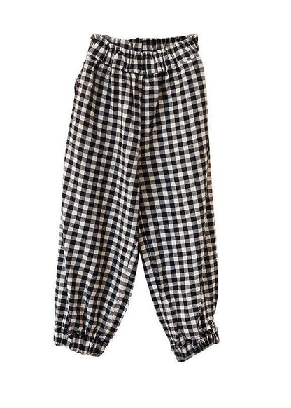 Plaid Linen Cotton Ankle Length Pants