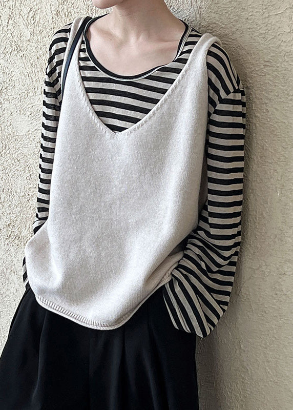 Grey V Neck Thick Cotton Knit Vest Sleeveless