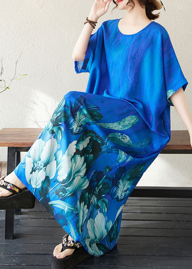 Peacock Blue Oversized Print Holiday Dress Summer