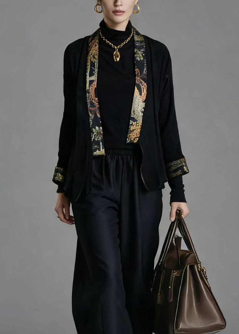 Chinese Style Cardigans and Wide Leg Pants Silk Two Pieces Set Spring
