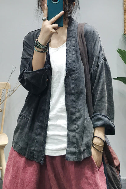 -retro Linen Long-sleeved Cardigan Loose Jacket