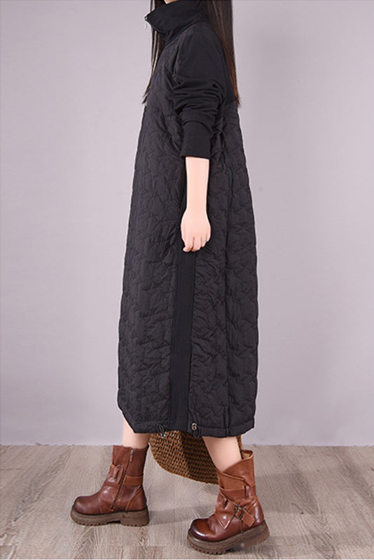 Winter Quilted Dress High Neck Stitching Dress