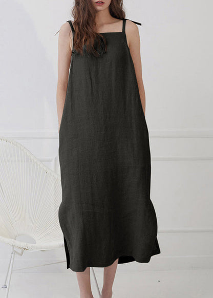 Handmade Linen Lace Up Spaghetti Strap Dress Sleeveless
