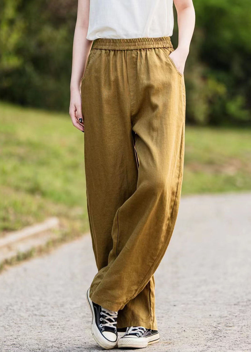 Caramel Oversized Pockets Linen Pants Summer