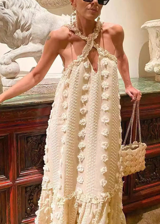 Beige Ruffled Patchwork Cotton Dresses Summer