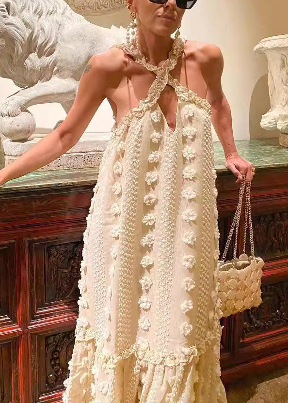 Beige Ruffled Patchwork Cotton Dresses Summer