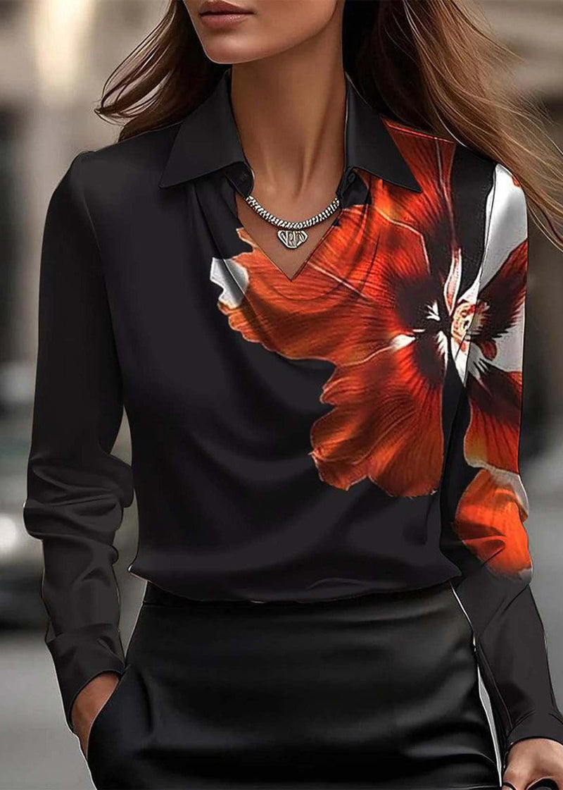 Green Peter Pan Collar Print Silk Shirts Top Spring