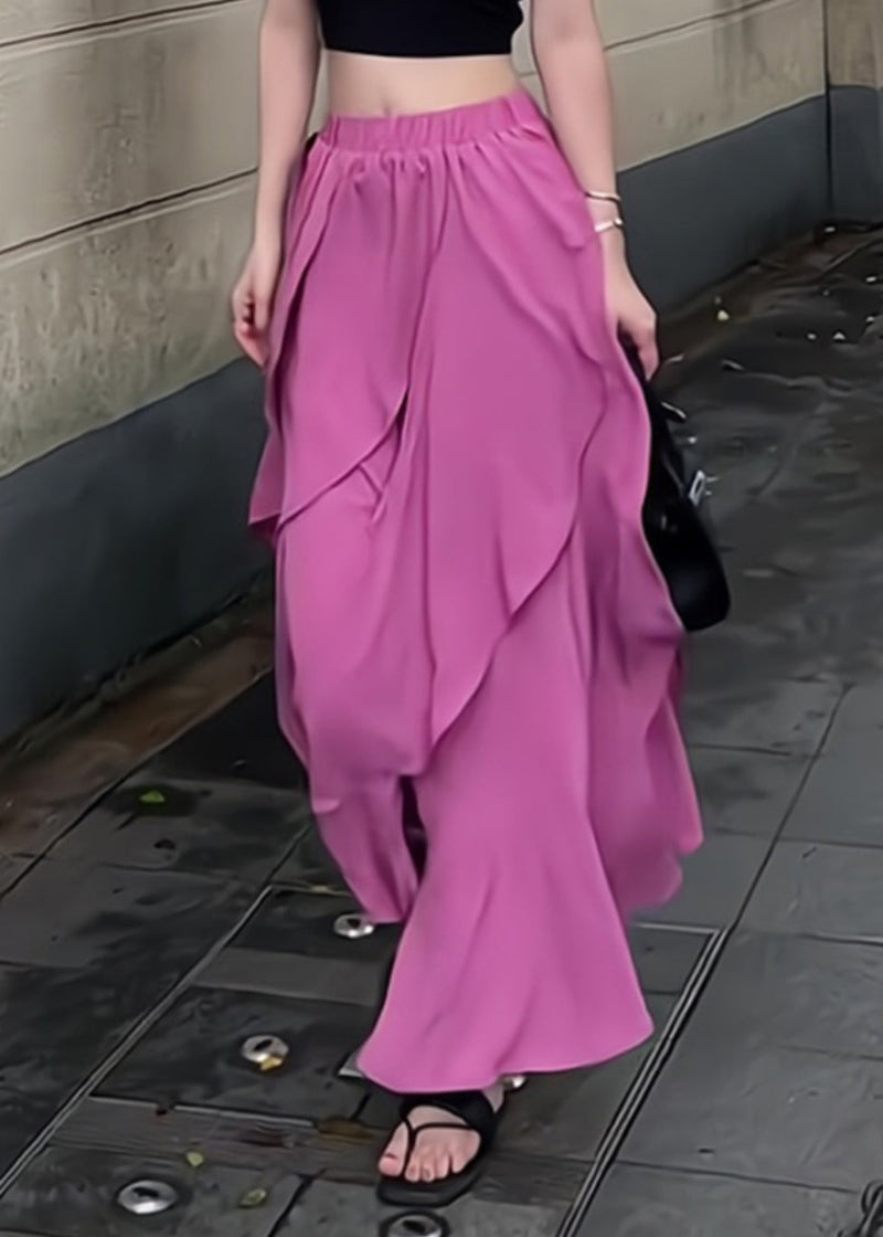 Organic Purple Ruffled Patchwork Elastic Waist Maxi Skirt Summer