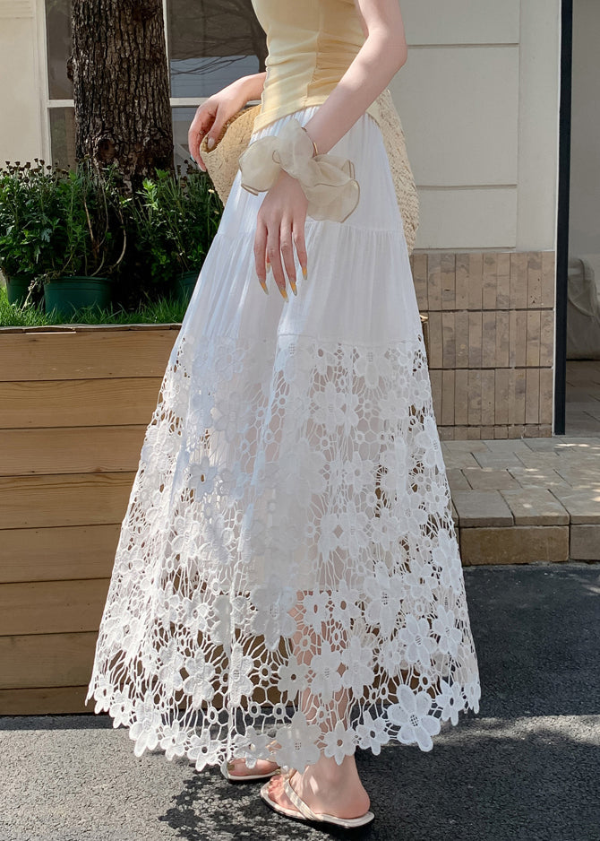 White Embroidered Patchwork Lace Beach Skirts Summer